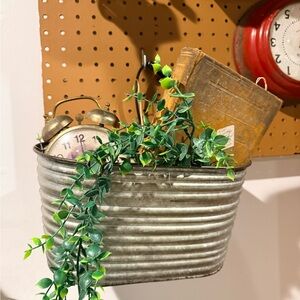Metal Wall Planter very old Book& clock with Greenery